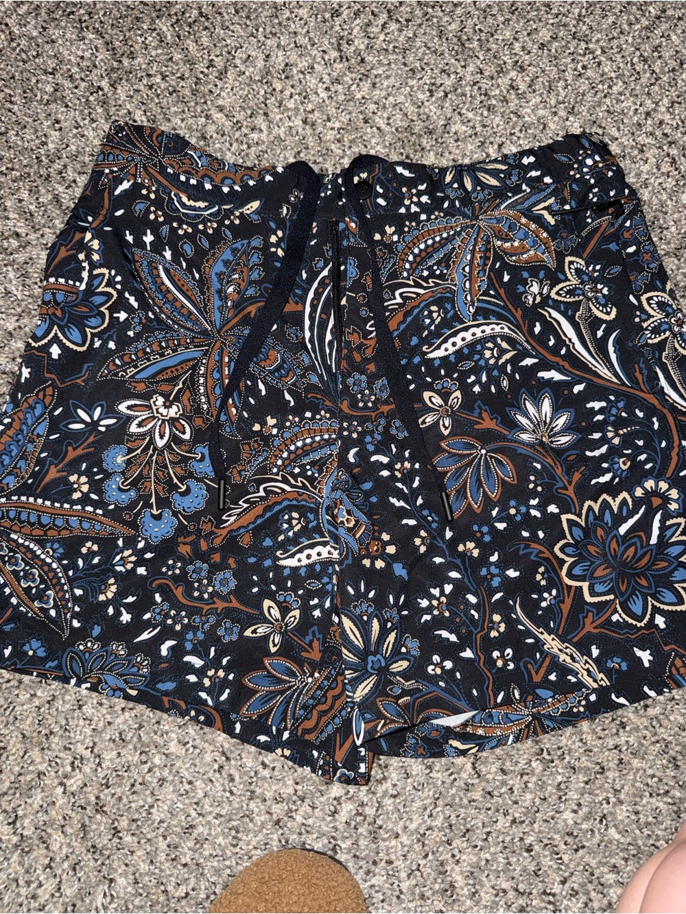 Drawstring Floral Paisley Mens Shorts - Black/Blue/Brown